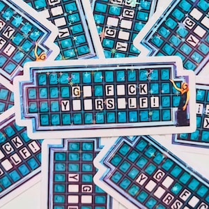 Pegatina de programa de juegos, "Vete a la mierda", calcomanía de programa de juegos de parodia, pegatina de juego de palabras, pegatina de programa de televisión