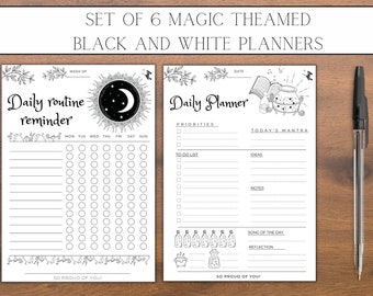 Set of Black and White Magic Printable Planners | 7 Planners | Daily Planners | Action Planner | Daily Routine Reminder | + Halloween BONUS