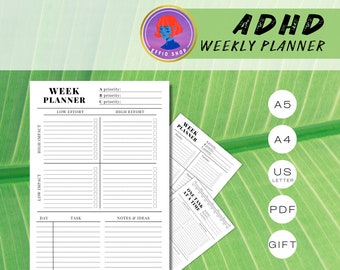 ADHD Priority Weekly Planner | Priority Printable | Adult ADHD Productivity Planner | Smart Planning | One Task at a Time