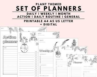 Printable Planners Bundle | Daily | Weekly| Month Planner | Plant themed Planners | Daily Planner PDF | Action Planner | A4 | A5| US Letter