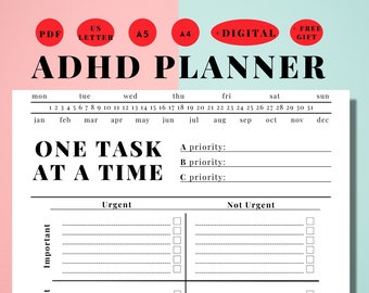 ADHD Daily Planner | Priority Square Printable | Adult ADHD Productivity Planner | Smart Planning | One Task at a Time