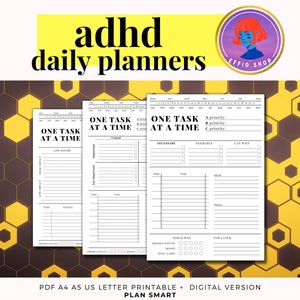 3 ADHD Efficient Daily Planners | Priority Printable | Adult ADHD Productivity Planner | Smart Planning | One Task at a Time