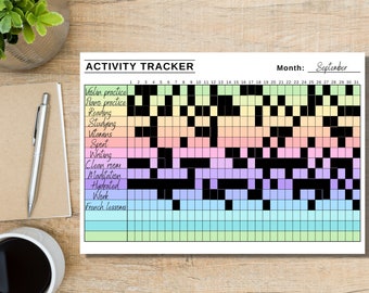 Activity Monthly Tracker | Square System Printable Bullet Journal | Digital Habbit Tracker | Activity tracker PDF