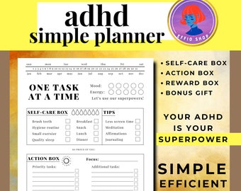 ADHD Simple Efficient Daily Planner | ADHD Printable | Adult ADHD Productivity Planner | Neurodivergent Planning | One Task at a Time