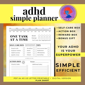 ADHD Simple Efficient Daily Planner ADHD Printable Adult ADHD Productivity Planner Neurodivergent Planning One Task at a Time image 1
