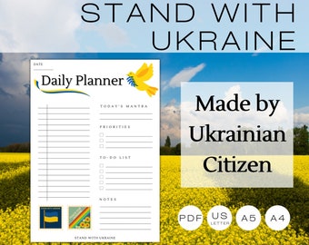 Stand With Ukraine Daily Planner Printable | Support Ukraine | Daily Digital Planner
