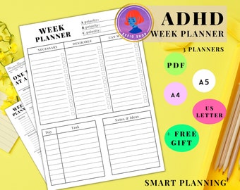 ADHD Week Planner | Priority Printable | Week Planner | Adult ADHD Productivity Planner | Smart Planning | One Task at a Time