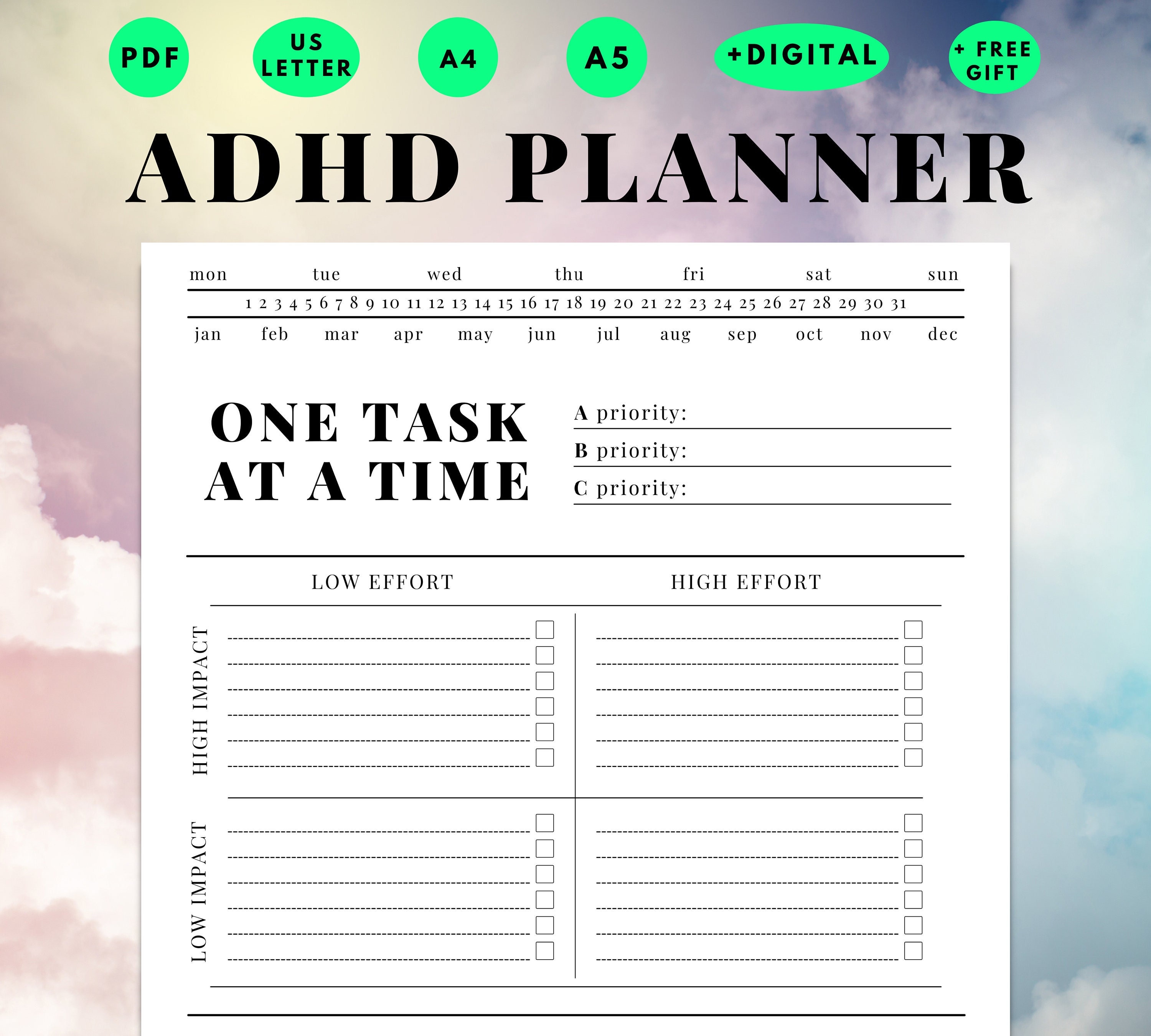 ADHD Priority Daily Planner | Priority Printable | Adult