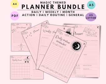 Magic Themed Productivity Pink Planner Bundle Printable & Digital | Initiative Habit | ADHD Planner  + FREE GIFT