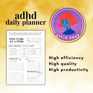 ADHD Simple Efficient Daily Planner ADHD Printable Adult ADHD Productivity Planner Neurodivergent Planning One Task at a Time image 3
