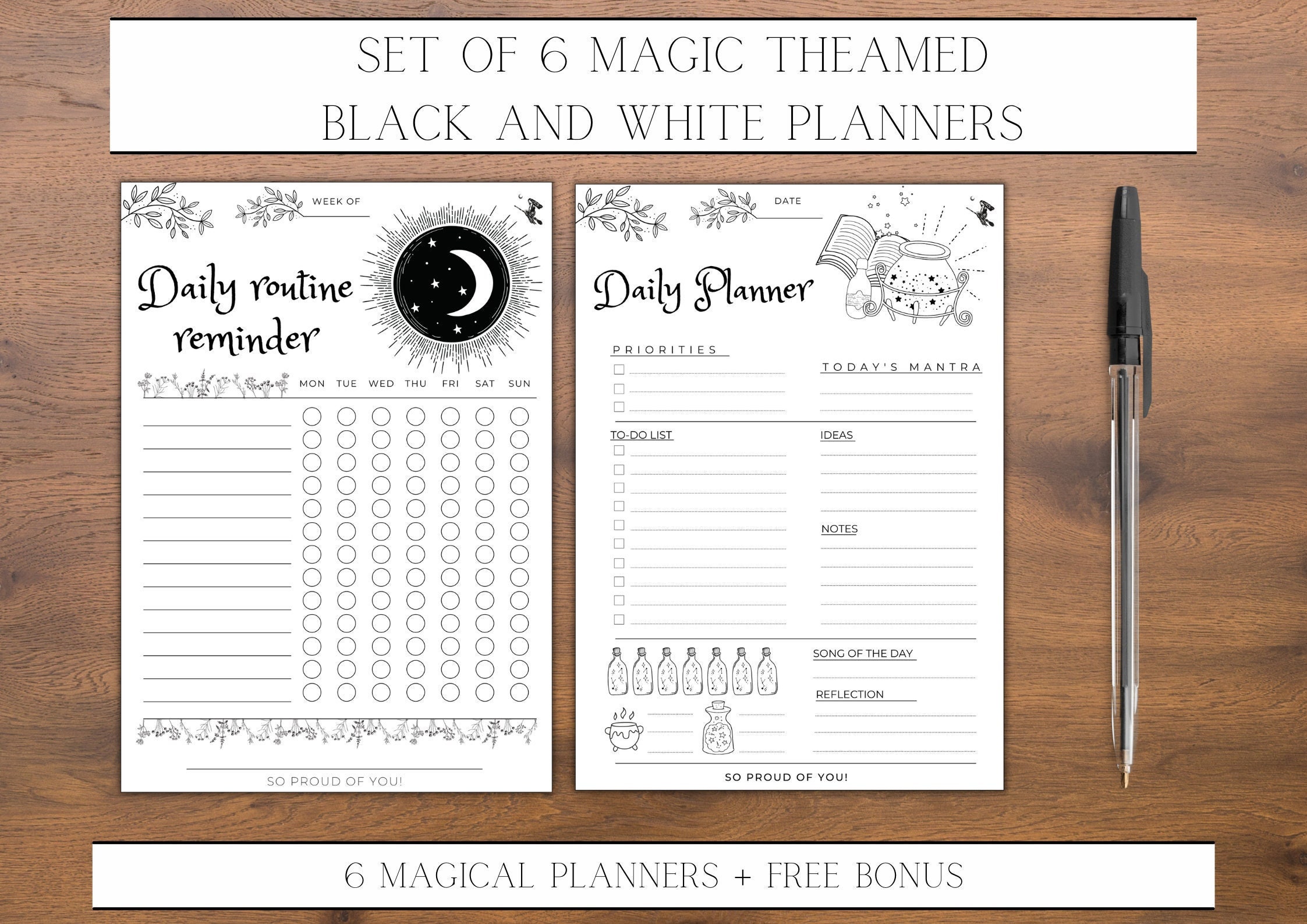 Set of Black and White Magic Printable Planners 7 Planners Daily ...