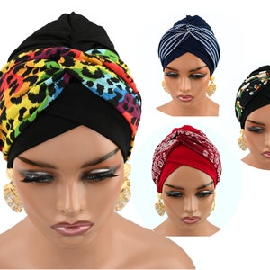 2-1 gedraaide knoop voorgestrikte tulband, tulband/pet + twist hoofdband/chemohoed, alopeciahoed, beschermende haarhoeden, cadeau voor haar, boho chic, damespetten