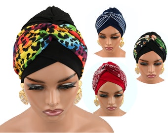 2-1 gedraaide knoop voorgestrikte tulband, tulband/pet + twist hoofdband/chemohoed, alopeciahoed, beschermende haarhoeden, cadeau voor haar, boho chic, damespetten