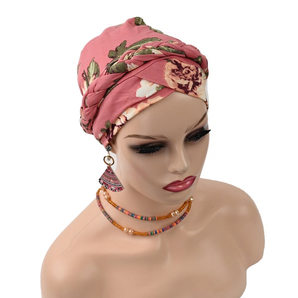 Turban PRÉ-NOÉ TRESSÉ, casquette couvrante, cadeau de chimio chapeau extensible pour femme pré-noué, chapeau torsadé, alopécie, style de protection, post-opératoire