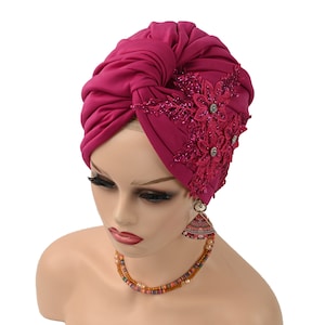 EXQUISITE BRIDES LUXURY Pre-Tied Turban Wedding Instant Turban Headwrap Women Party Wear Fashion Turban Stylish Headwear Full Coverage Hat