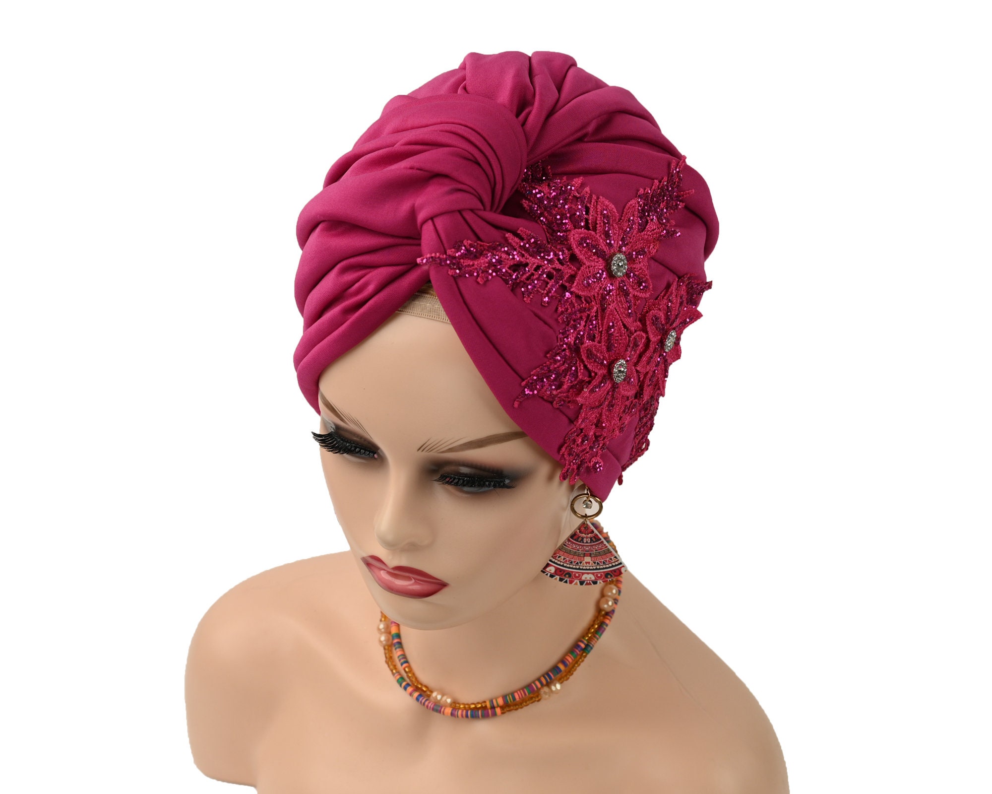 EXQUISITE BRIDES LUXURY Pre-Tied Turban Wedding Instant Turban Headwrap Women Party Wear Fashion Turban Stylish Headwear Full Coverage Hat
