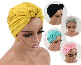 Turban pré-noué avec noeuds tordus, chapeau de chimio, chapeau contre l'alopécie, chapeaux protecteurs, cadeau pour elle, bohème chic, casquettes femme