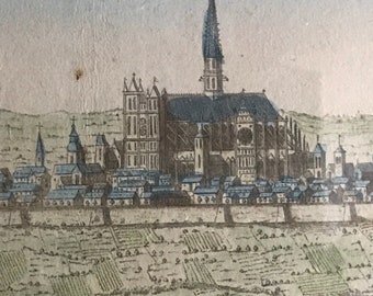 Eau forte encadrée Profil de la ville d’Amiens par Jacques Chéreau XVIIIème siècle