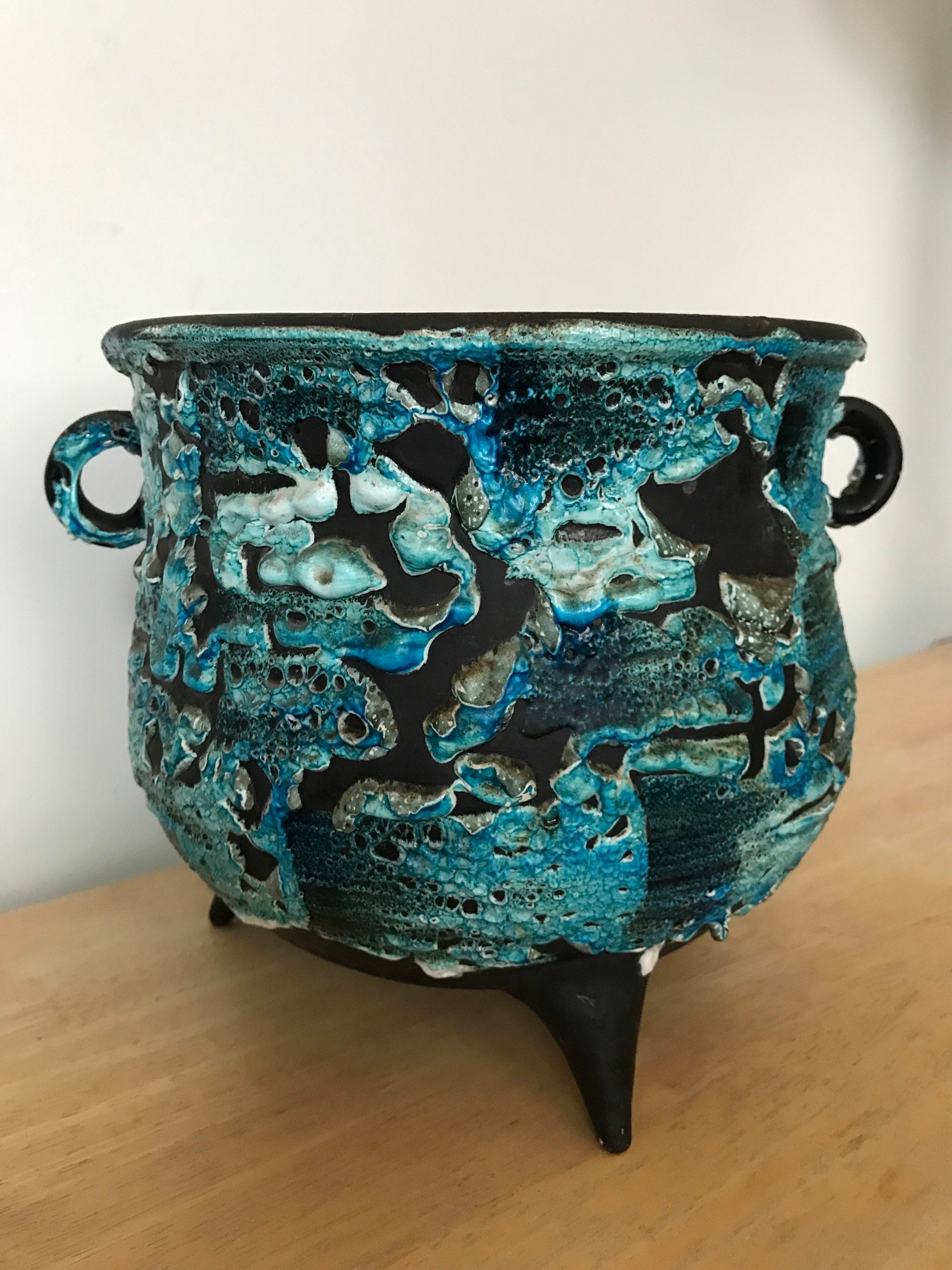 Cache Pot Tripode Vallauris Bleu, Circa 1970