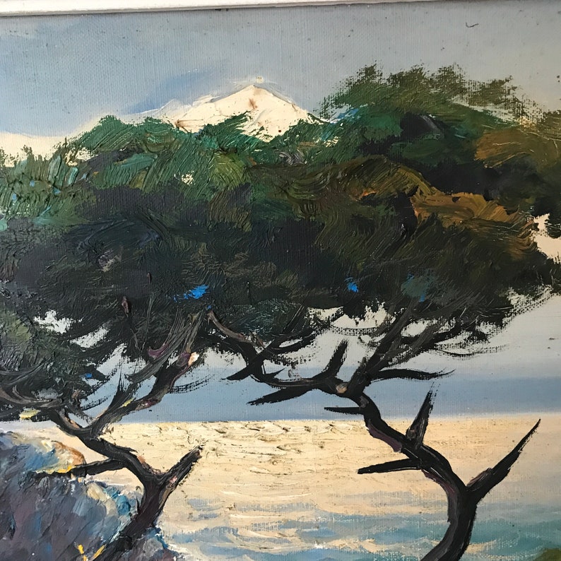 Tableau peinture huile sur toile bord de mer sud de la France signé E.Perrot circa 1940 image 3
