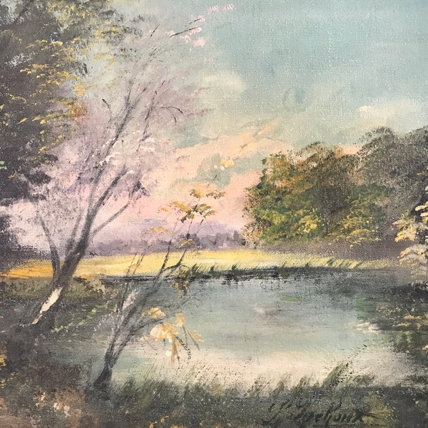 Tableau peinture huile sur toile encadré paysage de campagne XIXe siècle