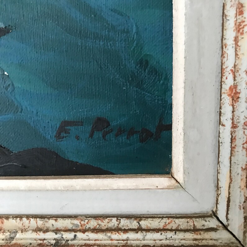 Tableau peinture huile sur toile bord de mer sud de la France signé E.Perrot circa 1940 image 10