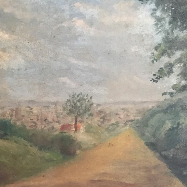 Tableau ancien peinture originale huile sur isorel paysage de campagne circa 1920