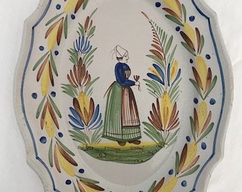 HR Quimper scalloped oval dish with Breton decoration circa 1880