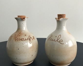 Marais stoneware oil and vinegar bottles vintage 1970