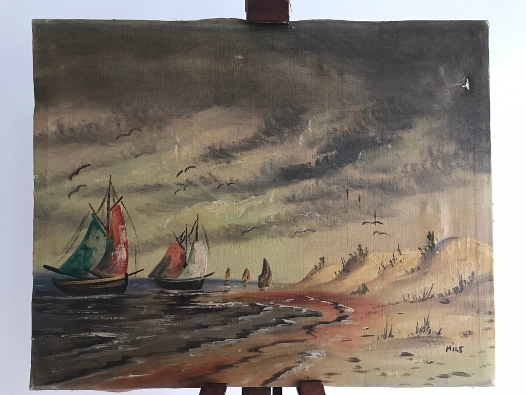 Old Painting Oil Painting on Marine Canvas Signed Mils Circa Etsy
