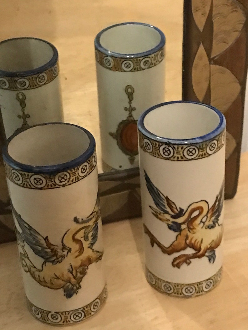 Beautiful pair of small vases roll in earthenware of Gien Circa Beautiful pair of small vases roll in earthenware of Gien Circa
