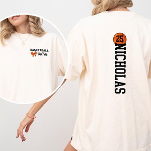 Comfort Colors T-Shirt\ Personalized Basketball Mom Tshirt, Basketball Shirt With Name and Number, Custom Basketball Mom Tee, Basketball Tee