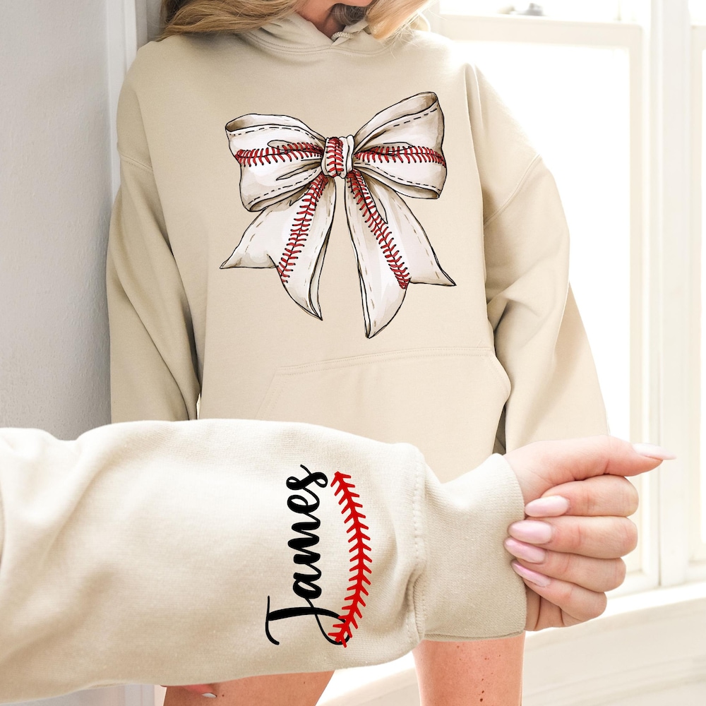 Baseball Coquette Bow Hoodie, Custom Baseball Hoodie, Baseball Hoodie, Baseball Mom Hoodie, Coquette Baseball Hoodie, Baseball Gift Hoodie Printfushion