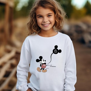 Custom Kid Name Age Mickey Mouse With Balloon Sweatshirt, Cute Disney Sweatshirt, Personalized Birthday Sweatshirt, Disneyland Family Trip