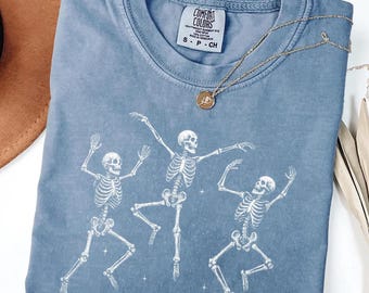 Comfort Colors Dancing Skeleton T-Shirt: 90s Retro Halloween Style