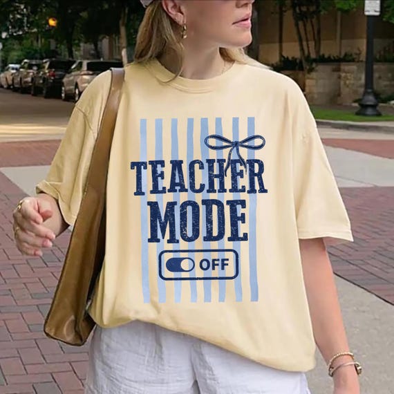 Teacher Mode Off Comfort Colors, Striped Last Day Of School Tee, Teacher Summer Clothing