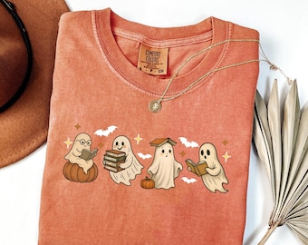 Comfort Colors Ghost Reading Book Halloween T-Shirt
