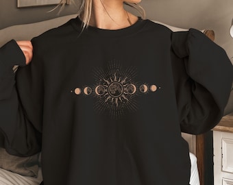Celestial Sweatshirt: Boho Moon Phase Sun Outfit