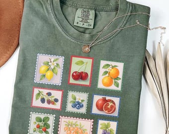 Comfort Colors Vintage Fruit Stamp T-Shirt: Cottagecore Farmer's Market Tee