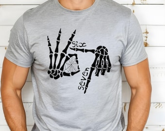 6 7 Halloween Shirt: Skeleton Hands Meme Couples Costume