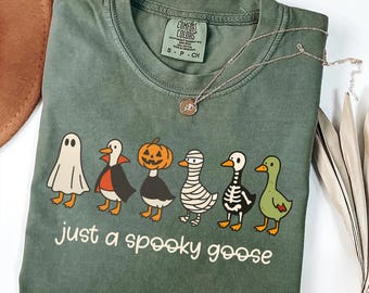 Spooky Goose Halloween Comfort Colors Shirt: Funny Cartoon Geese Tee