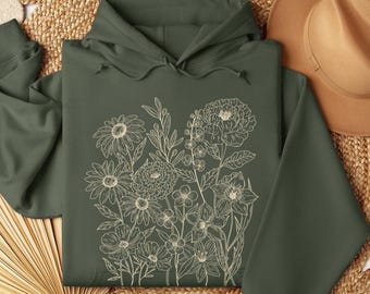 Vintage Pressed Flowers Hoodie: Botanical Cottagecore Pullover