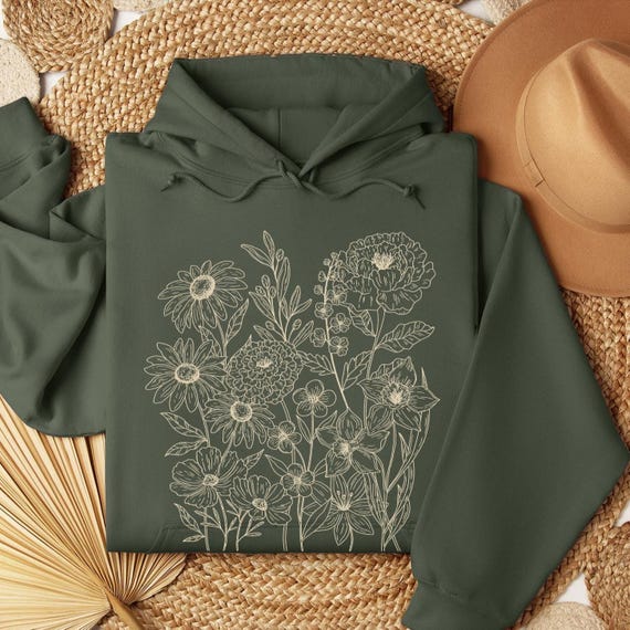 Vintage Pressed Flowers Hoodie: Botanical Cottagecore Pullover