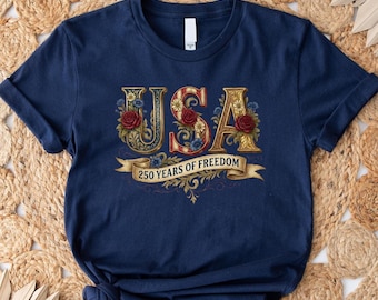 Retro USA 250 Shirt: Floral Patriotic Tshirt Independence Day Celebration