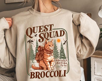 Broccoli Quest Squad Cat Sweatshirt: Romantasy Bookworm Crewneck