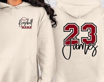 Custom Baseball Mom Hoodie, Personalized Name & Number