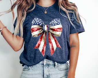 Coquette American Flag Bow T-Shirt, Patriotic USA Tee