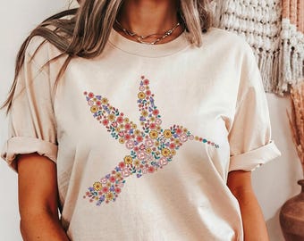 Floral Hummingbird T-Shirt: Subtle Resist Feminist Tee
