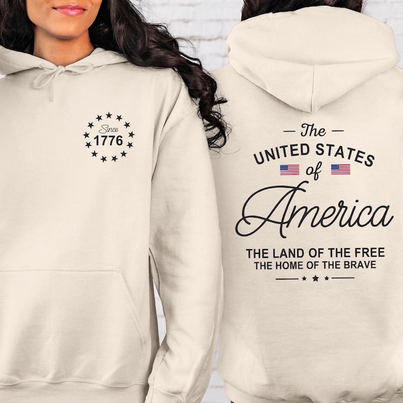 4th of July Hoodie, USA 1776 Hoodie, Patriotic Hoodie, Land of The Free Hoodie, United States of America Hoodie, Fourth of July Hoodie