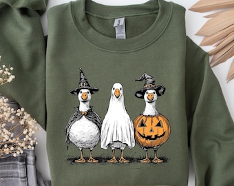 Boo Ghost Goose Sweatshirt: Funny Halloween Skeleton Pumpkin Design